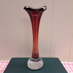 Vintage MCM Aseda Glasbruk Art Glass Red Bud Vase